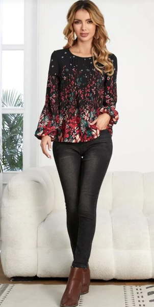 Floral Print Lantern Sleeve Top