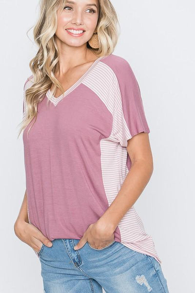 Solid and Stripe Contrast Top