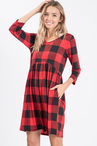 Plaid Baby Doll Dress with Pockets