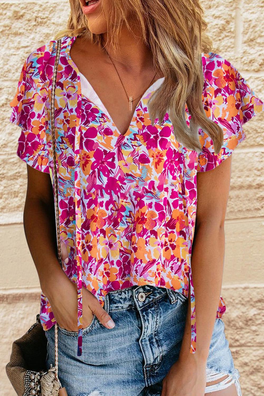 Floral Flutter Sleeve Top