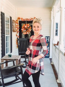 Red and Black Check Baby Doll Top