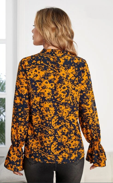 Floral Top with Flounce Sleeves