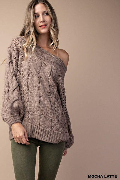 Cable Detailed Puff Sleeve Sweater