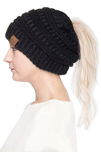 Metallic CC Ponytail Beanie