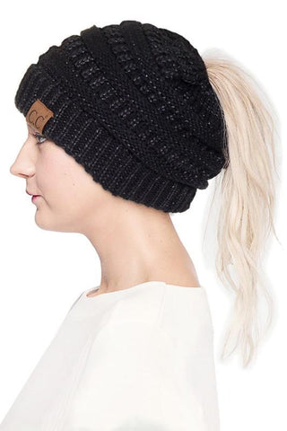 Metallic CC Ponytail Beanie