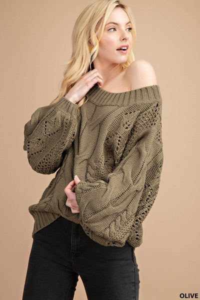 Cable Detailed Puff Sleeve Sweater