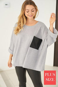 Heather Gray Top with Front Black Pocket