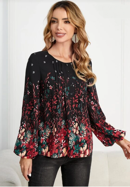 Floral Print Lantern Sleeve Top