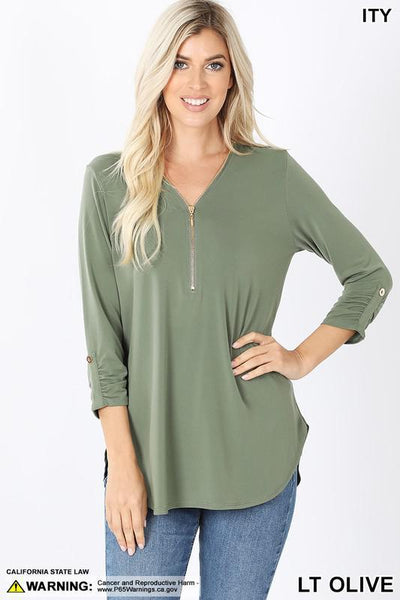 Front Zip 3/4 Sleeve Top