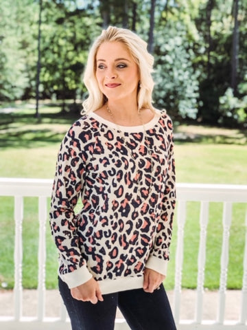 Crew Neck Leopard Print Sweatshirt