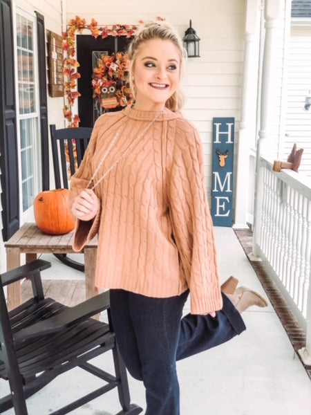 Cable Knit Pullover Sweater with Bell Sleeves