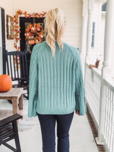 Cable Knit Pullover Sweater with Bell Sleeves
