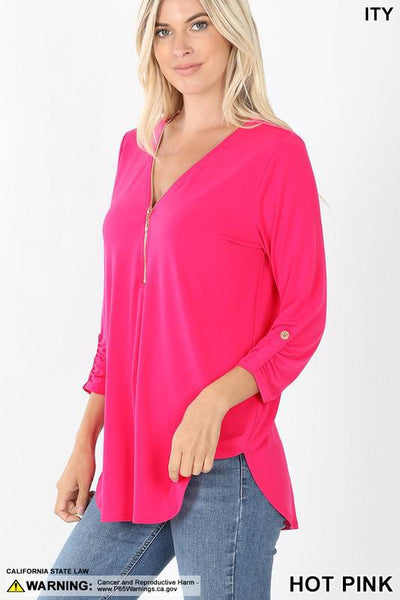 Front Zip 3/4 Sleeve Top