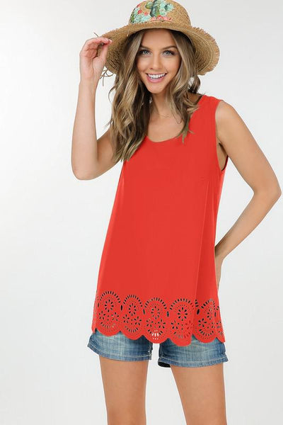 Sleeveless Laser Cut Hem Tank