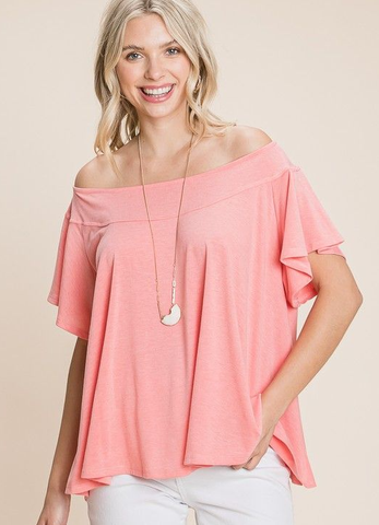 Boatneck top with bell sleeves