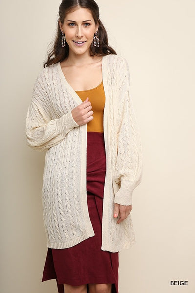 Open Front Cable Knit Long Cardigan