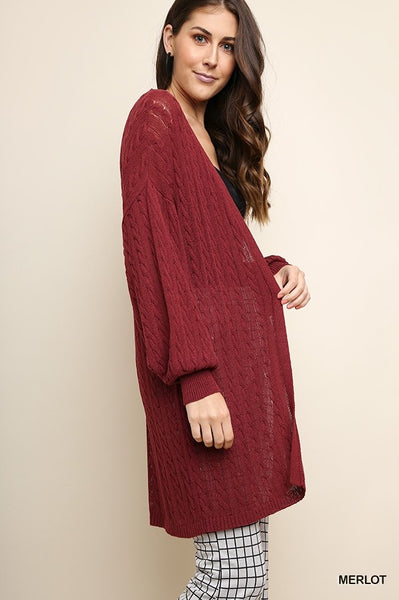 Open Front Cable Knit Long Cardigan