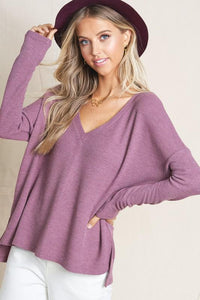 V Neck Waffle Knit Top