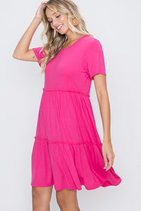 Solid Baby Doll Dress with Ruffled Tiers