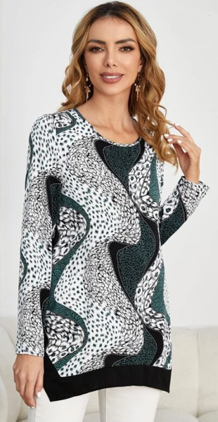 Multi Print Split Hem Top