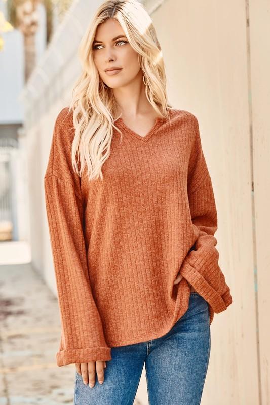 Ribbed V Neck Sweater