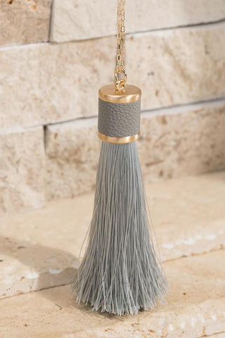 Metal and leather band tassel necklace