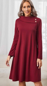 High Neck Button Detail Dress