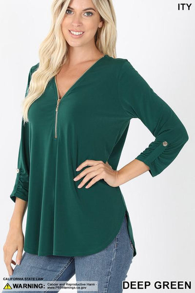 Front Zip 3/4 Sleeve Top