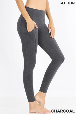 Wide Waistband Full Length Leggings with Pockets