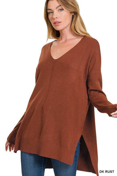 Hi-Low V Neck with Center Seam Sweater