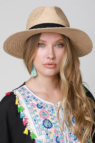 Straw Panama Hat with Black Ribbon Accent