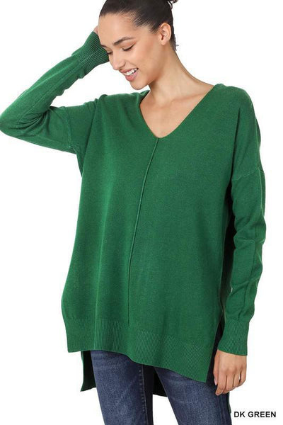 Hi-Low V Neck with Center Seam Sweater