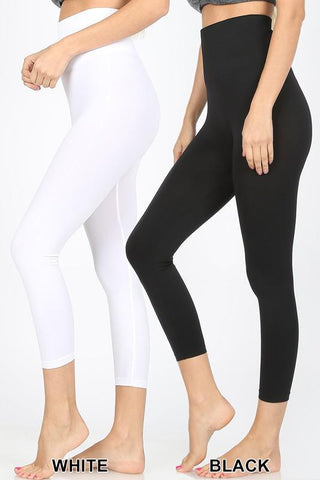 High Waist Tummy Control Capri Leggings - Nylon