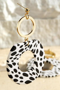 Dalmatian Circle Dangle Earrings