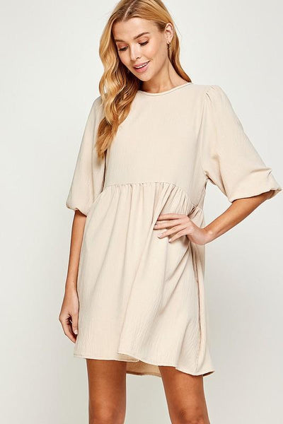 Baby Doll Dress with Elastic Cuff Sleeve