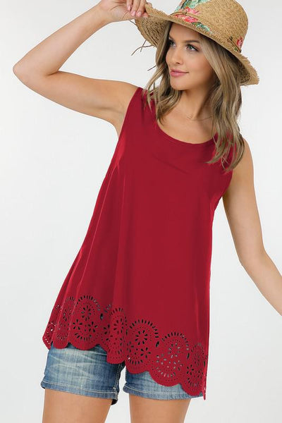 Sleeveless Laser Cut Hem Tank