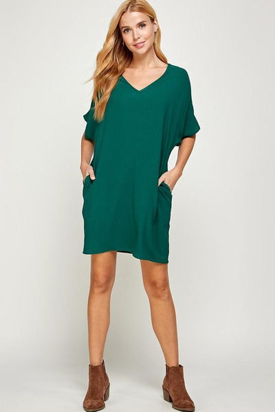 Solid V Neck Dress