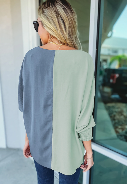 V Neck Cuff Sleeve Blouse