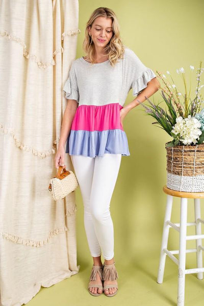 Ruffled Color Block Top