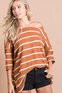 Striped Hacci Top with Wide Neck