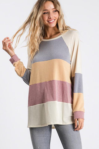 Long Sleeve Multi Color Block Top