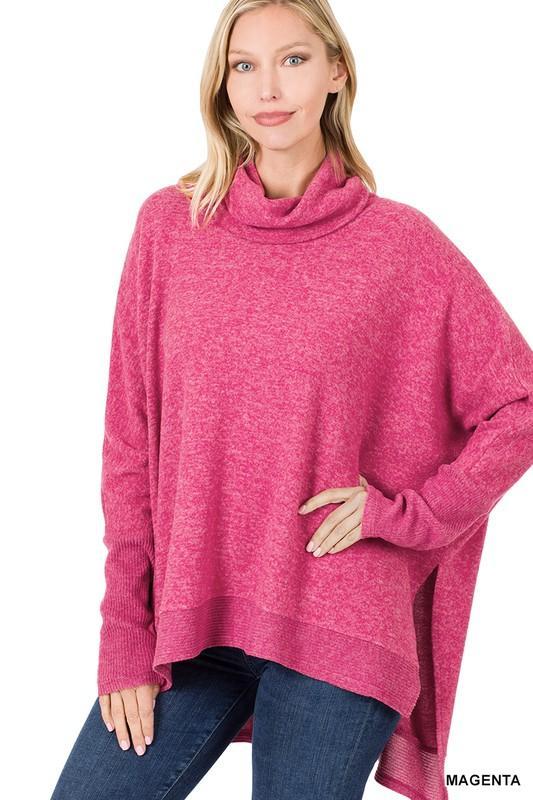 Brushed Melange Cowl Neck Poncho Sweater