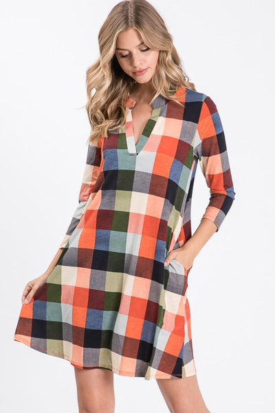 Plaid Print Collar Dress