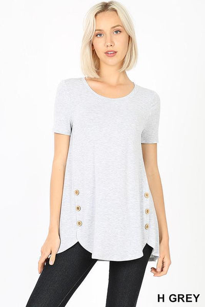 Short Sleeve Top with Side Button Detail