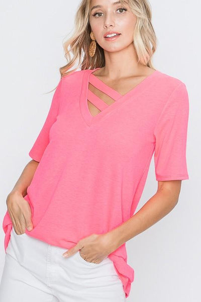 V Neck Top  with Bar Detail