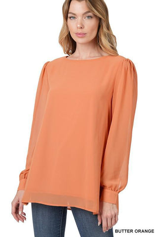 Long Sleeve Chiffon Blouse