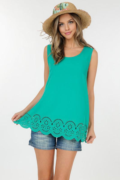 Sleeveless Laser Cut Hem Tank