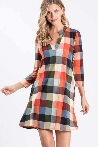 Plaid Print Collar Dress