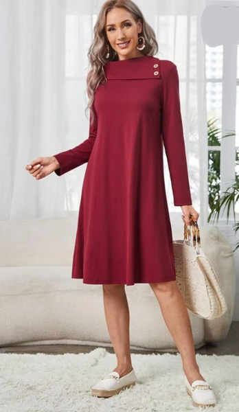 High Neck Button Detail Dress