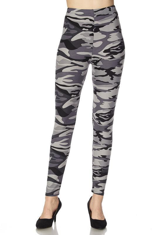 Gray and White Camo Brushed Leggings